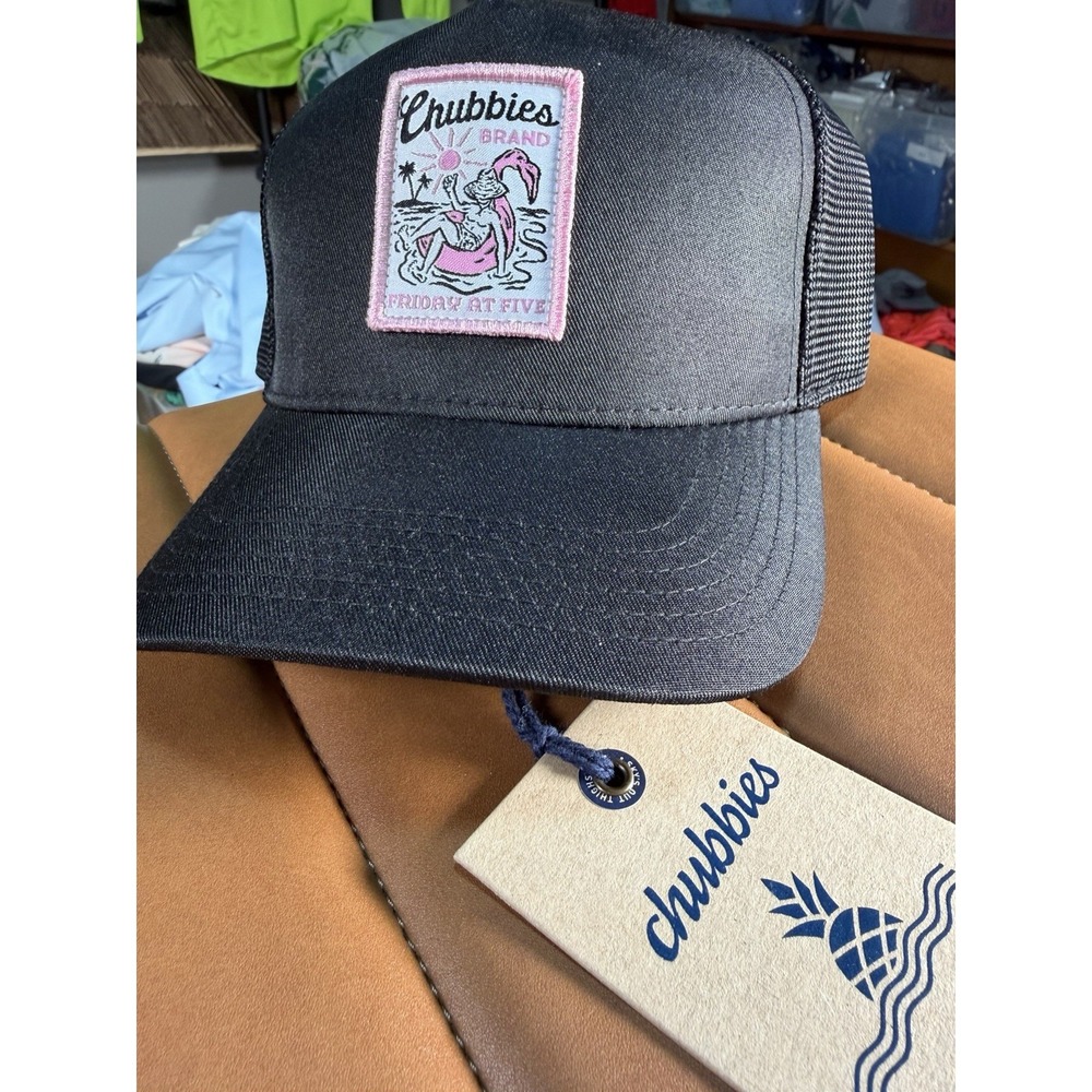 NEW Chubbies Friday At Five Hat Snapback Pink Patch Flamingo Cap Pool Beach